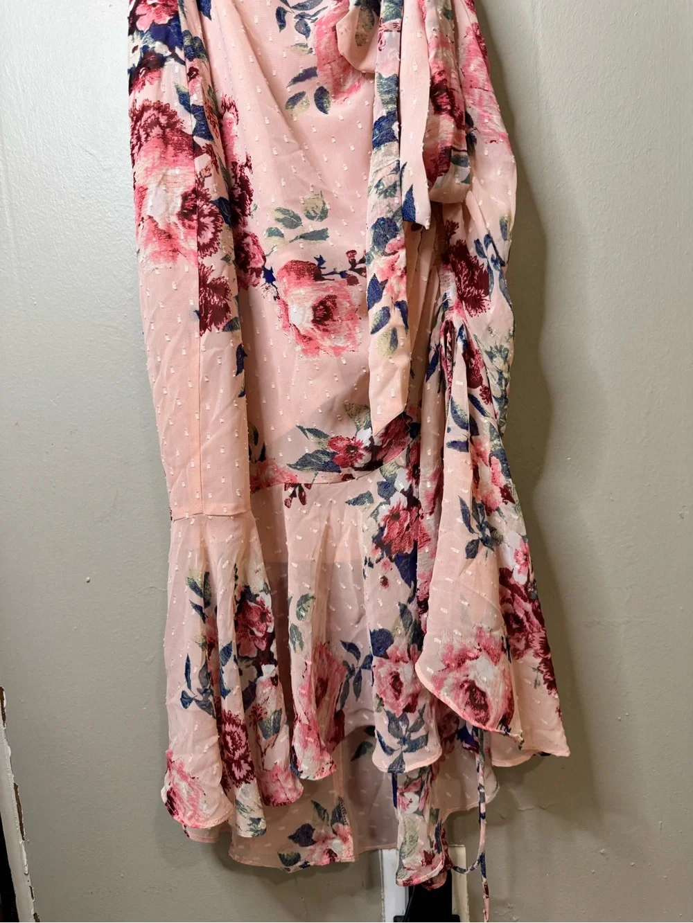 Sleeveless Pink Floral Wrap Midi Dress